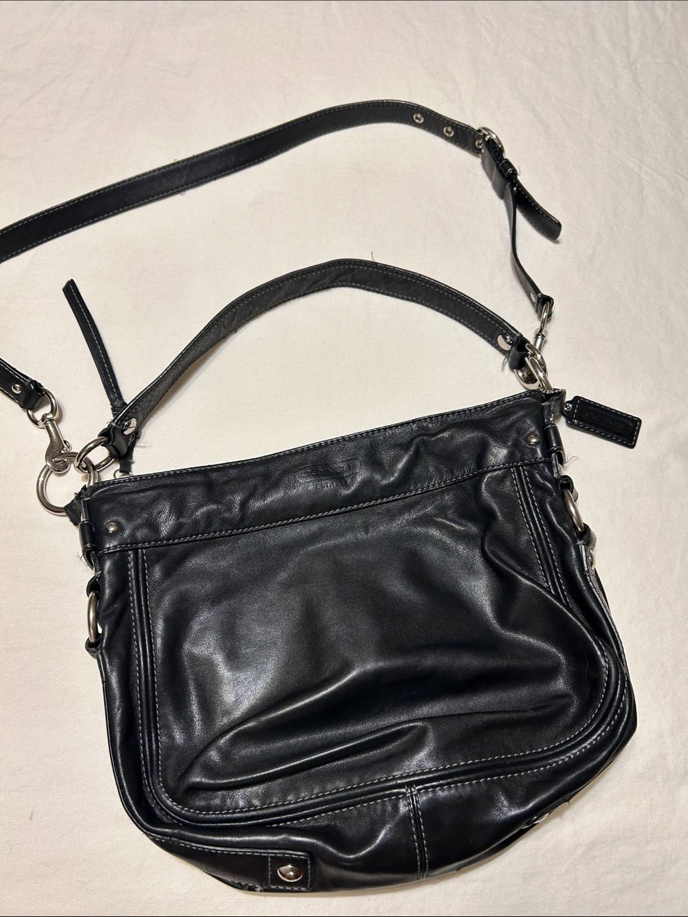 Coach Black Leather Shoulder Bag with Silver Hardware